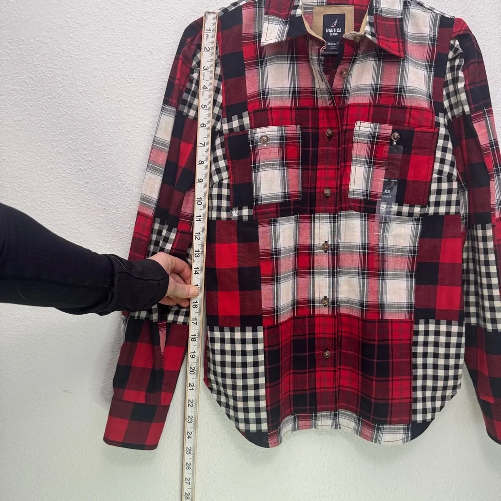 Nautica Women's Patchwork Plaid Shirt NWT Shirt Button up Size XS Cotton - Picture 6 of 8